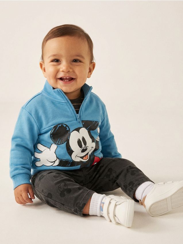 Sinsay - Blugi cu elastic în talie Mickey Mouse - negru-antracit