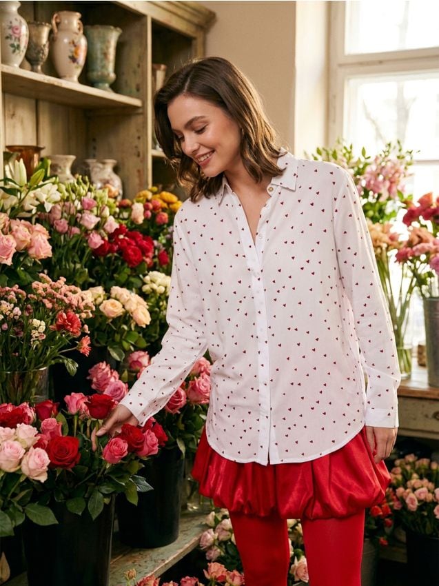 Sinsay - Cămașă cu mânecă lungă cu imprimeu cu inimi - altele