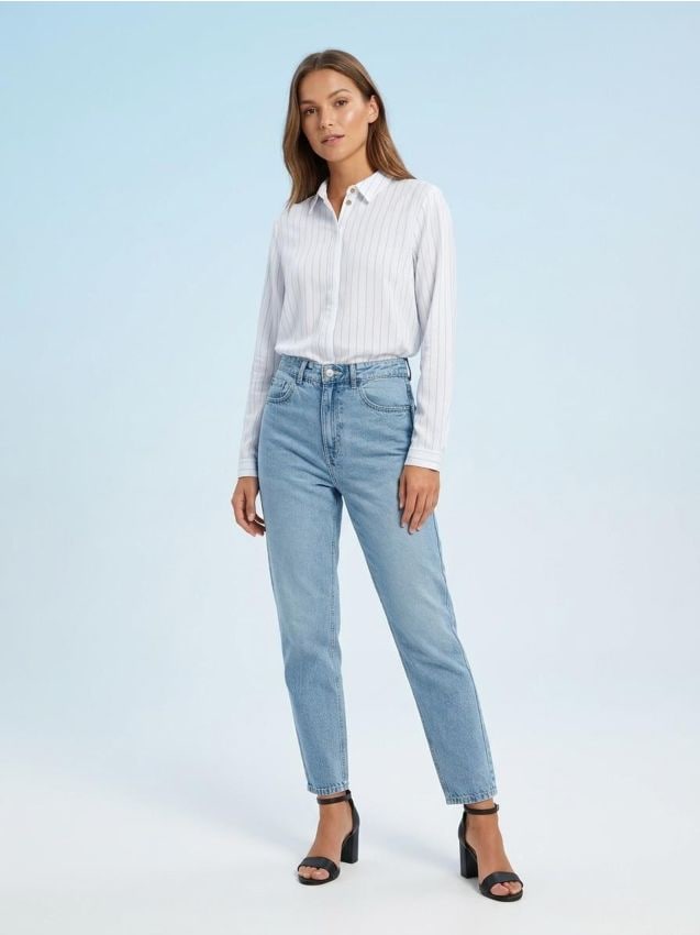 Sinsay - Cămașă cu mânecă lungă în dungi - alb