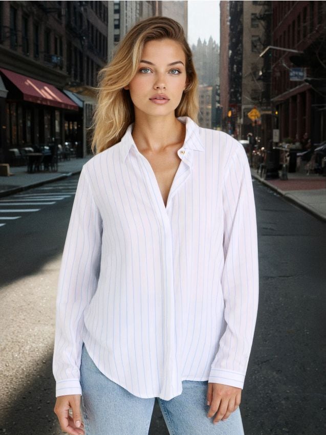 Sinsay - Cămașă cu mânecă lungă în dungi - alb