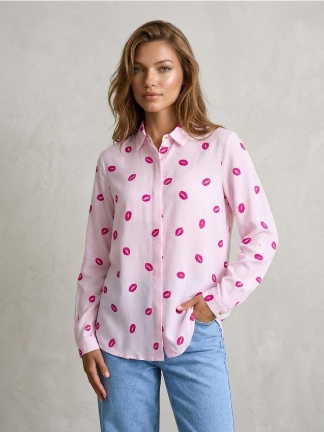 Sinsay - Koszula z długim rękawem we wzory - różowy