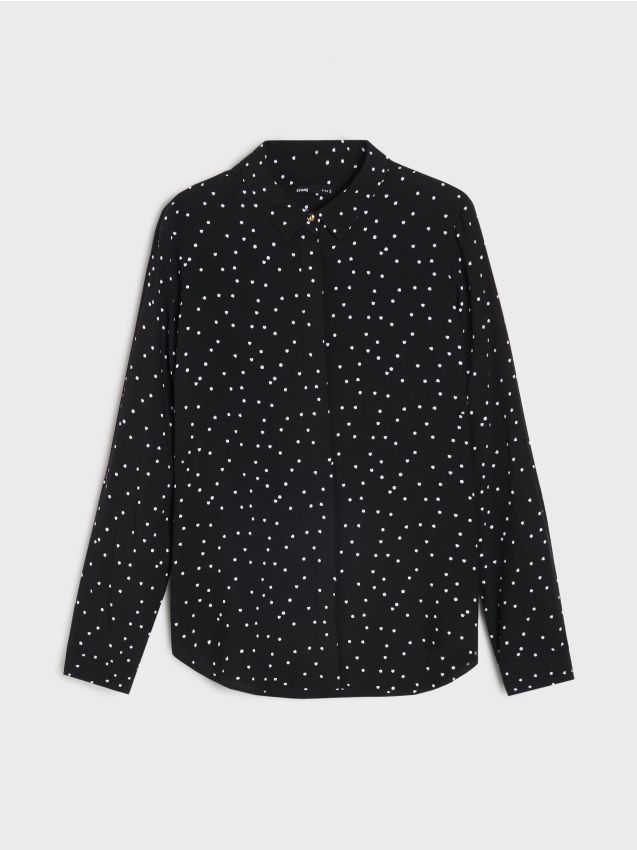 Sinsay - Košeľa s dlhým rukávom so vzorom srdiečok - čierna