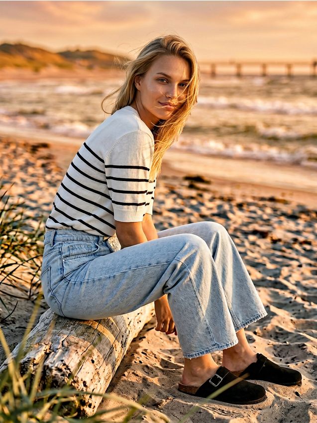 Sinsay - Sweter z krótkim rękawem w paski - biały