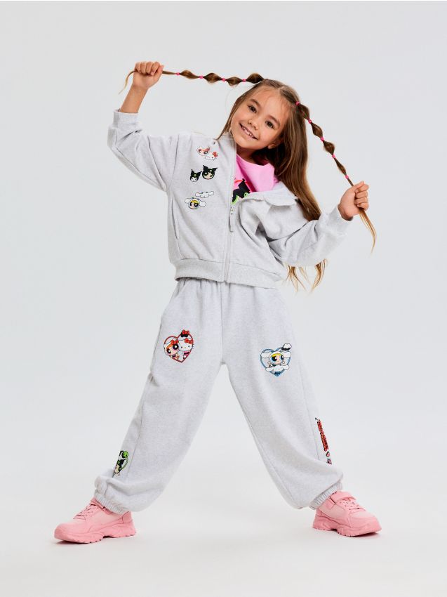 Sinsay - Hanorac cu glugă și fermoar Hello Kitty and Friends x Powerpuff Girls - gri deschis