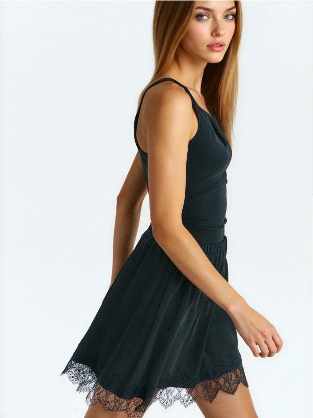 Sinsay - Fustă mini cu dantelă și vâscoză - negru