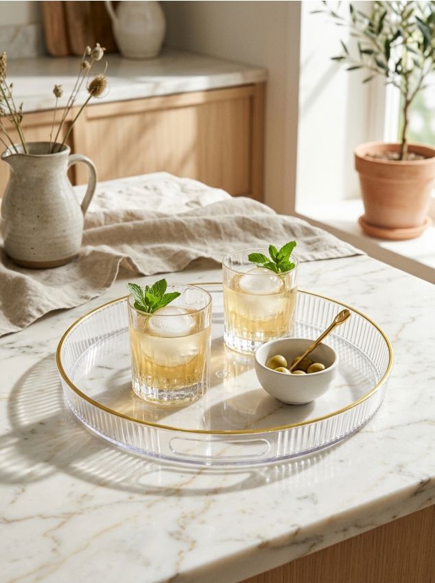 Sinsay - Tavă de servire cu margine aurie - clear