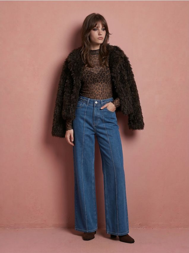 Sinsay - Blugi wide leg cu talie înaltă - albastru