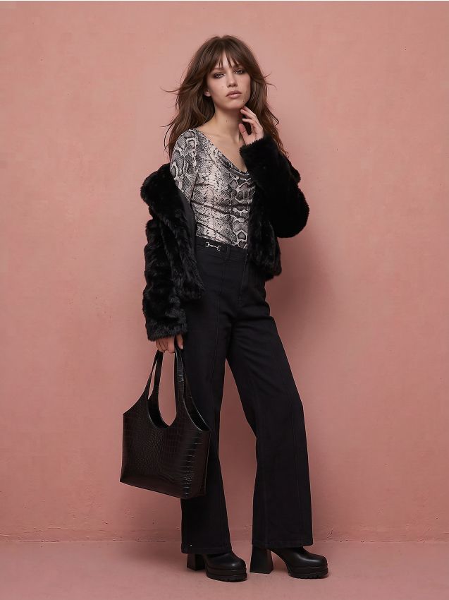 Sinsay - Blugi wide leg cu talie înaltă - negru