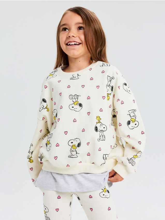 Sinsay - Hanorac din bumbac crewneck cu imprimeu Peanuts - crem