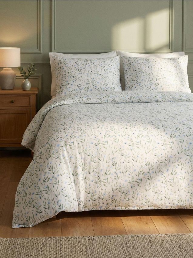 Sinsay - Set de Lenjerie de Pat cu Motiv Botanic - albastru-pal