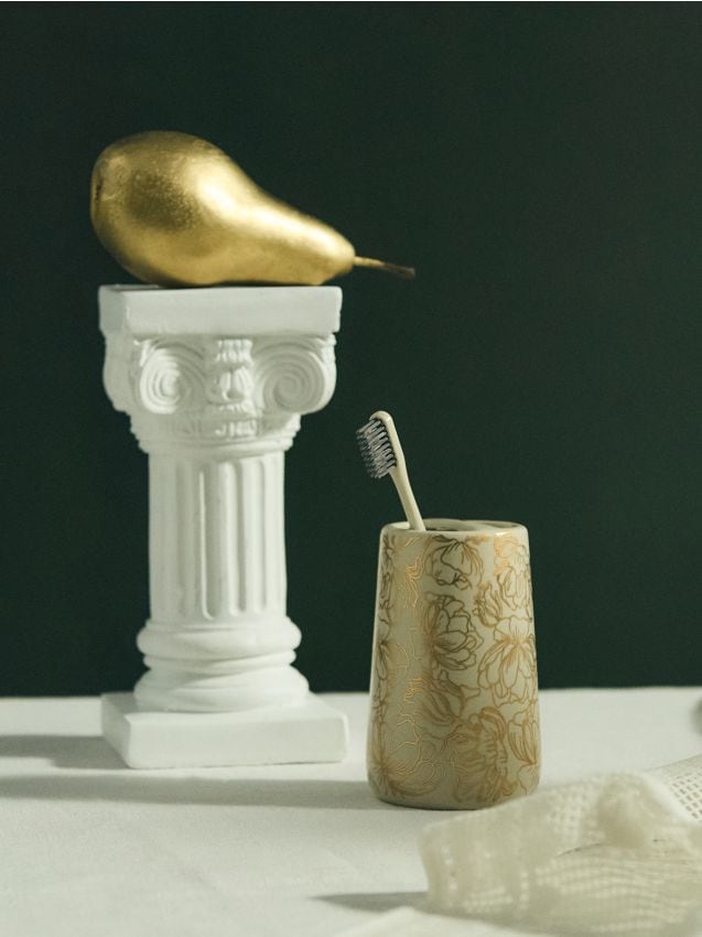 Sinsay - Suport pentru periuțe de dinți cu motiv floral - bej