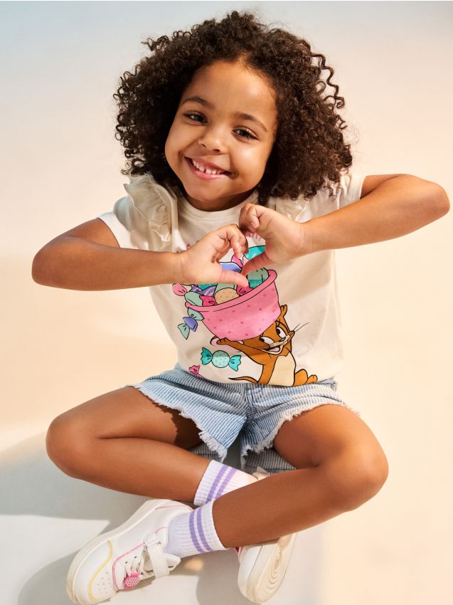 Sinsay - Tricou din bumbac cu imprimeu Tom and Jerry - crem