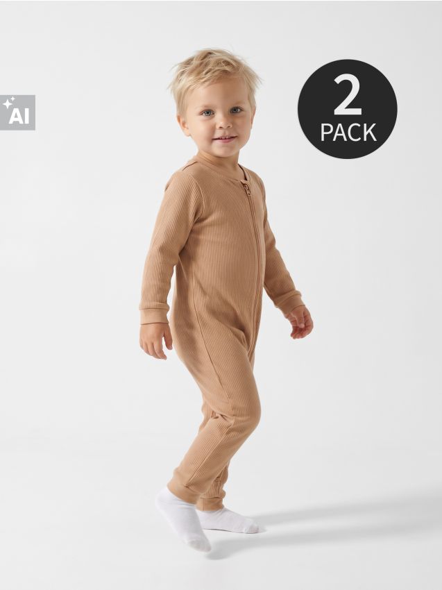 Sinsay - Salopete din bumbac din tricot striat 2 pack - gri-închis