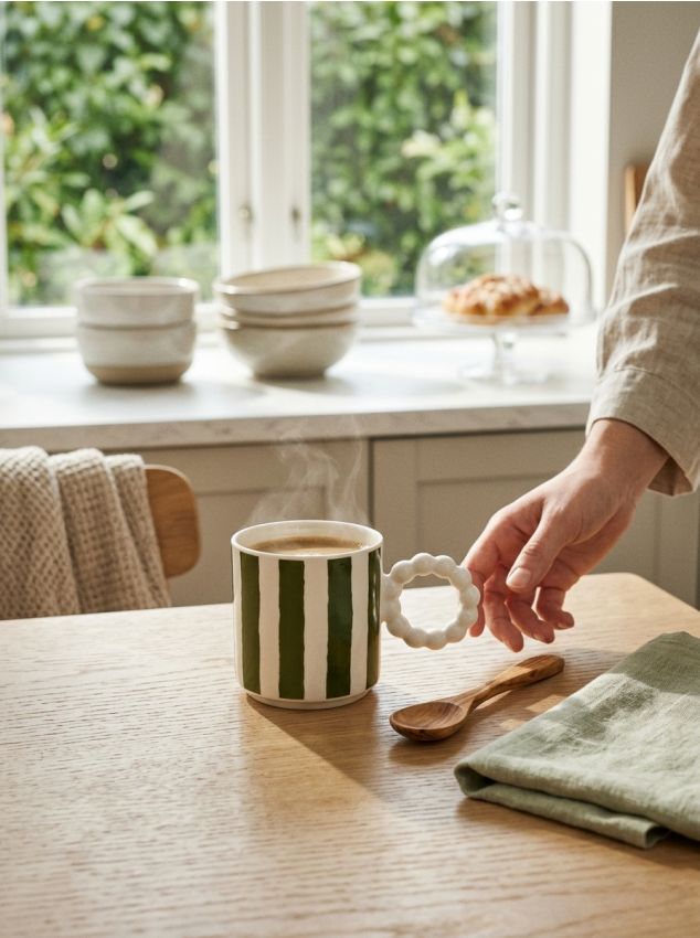 Sinsay - Cană ceramică cu dungi - verde-pal