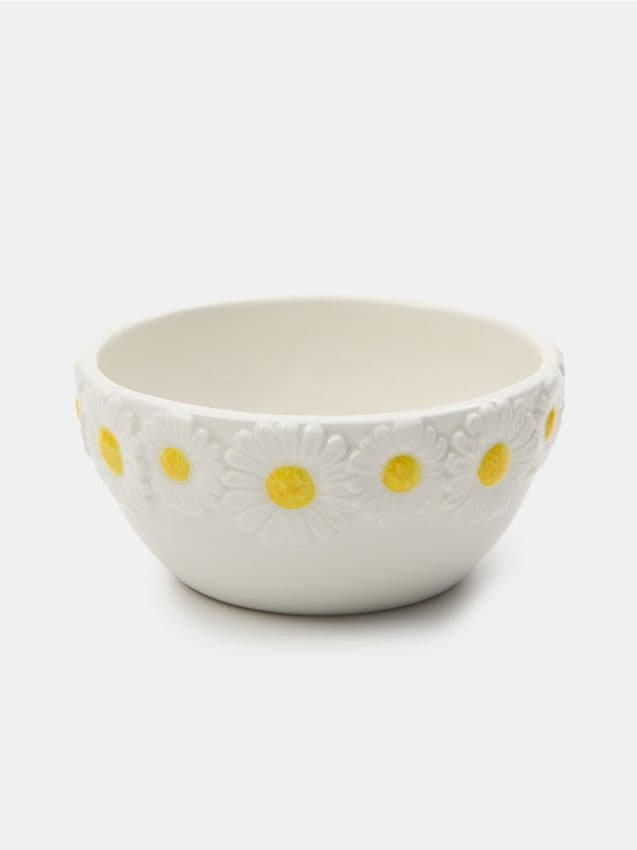 Sinsay - Bol din dolomit cu motiv de margarete - alb