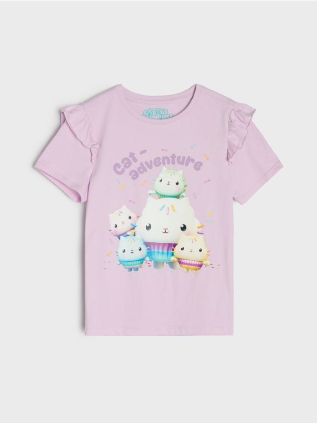 Sinsay - Tricou din bumbac cu imprimeu Gabby’s Dollhouse - lavand