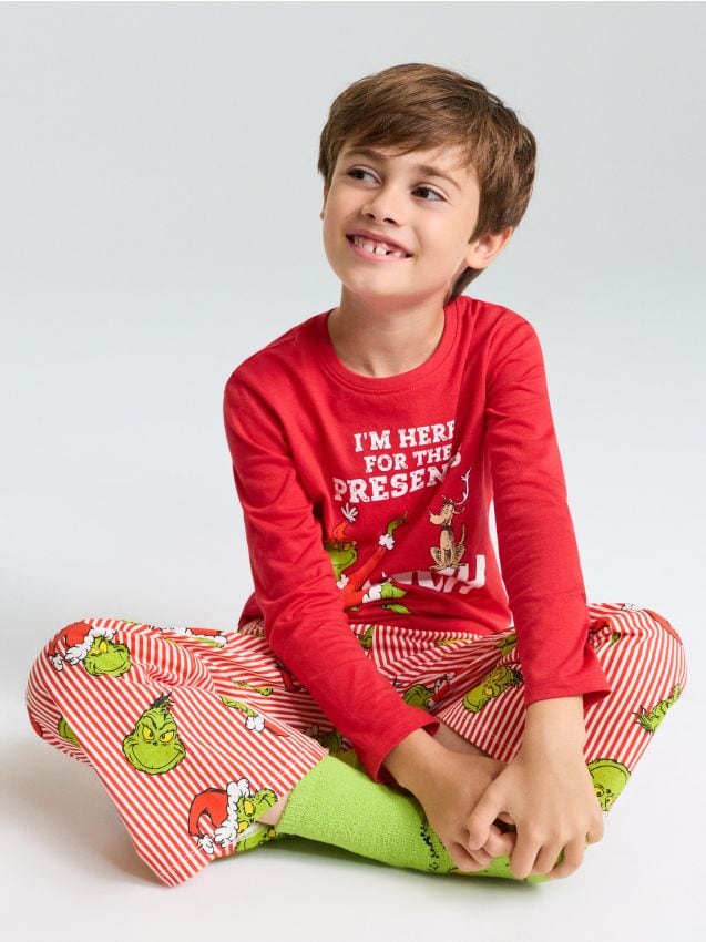 Sinsay - Pamučna dvodijelna pidžama s božićnim motivom Grinch