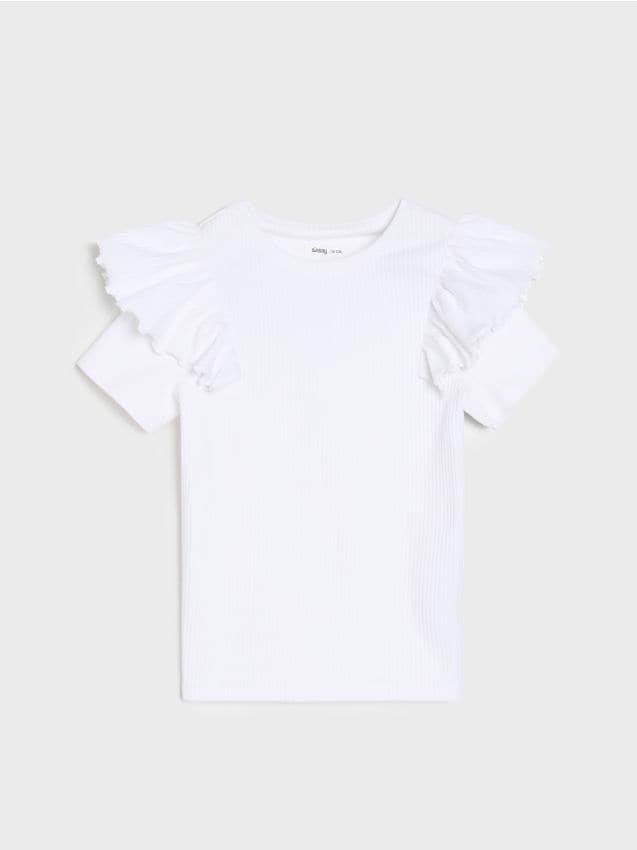 Tricou cu volănașe la mâneci - SINSAY