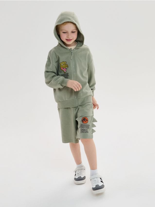 Sinsay - Hanorac cu glugă și fermoar Jurassic Park - verde-prăfuit