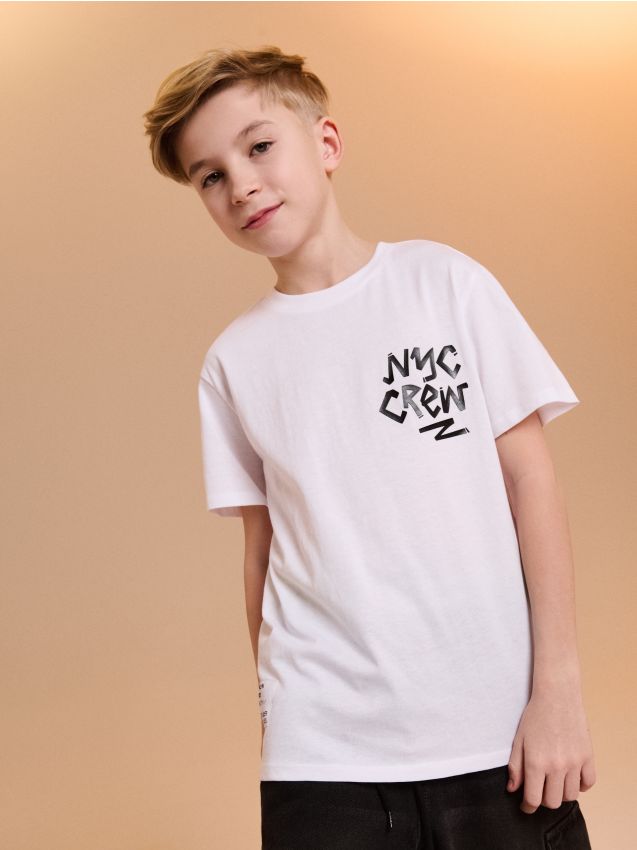 Sinsay - Tricou din bumbac cu inscripție NYC Crew - alb