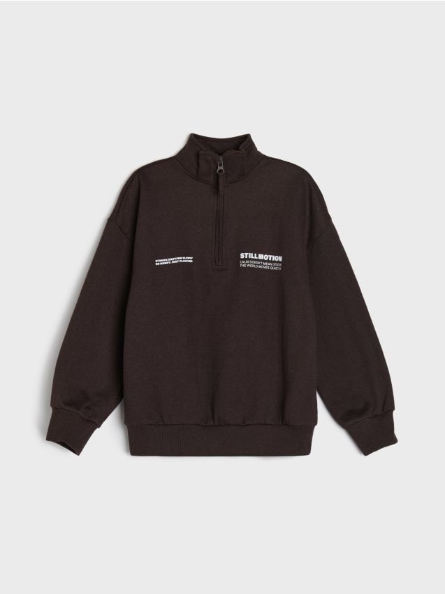 Sinsay - Bluză sport half-zip cu inscripție - maro-închis