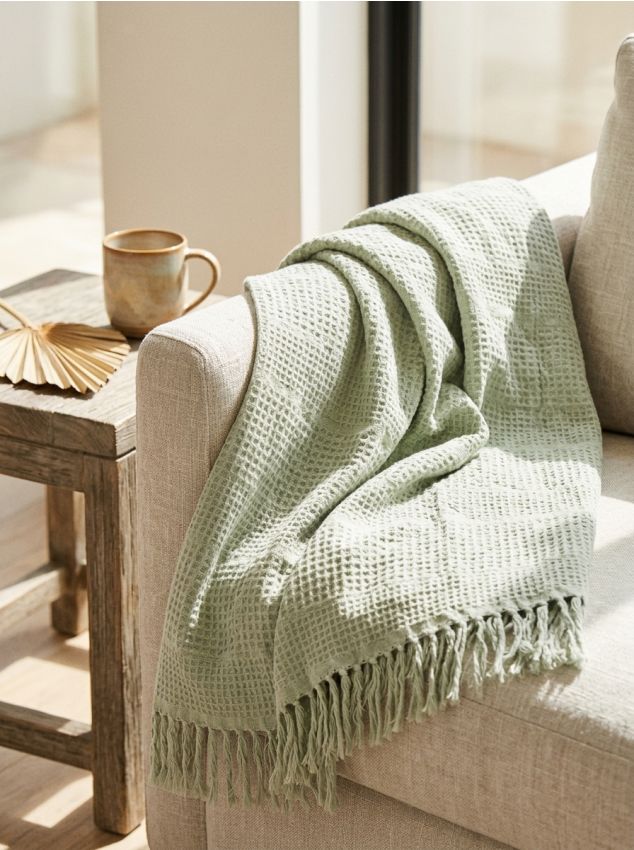 Sinsay - Pled texturat cu bumbac - verde-deschis