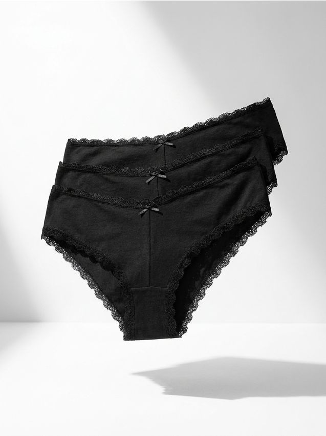 Sinsay - Bawełniane majtki brazilian z koronką i kokardką 3 pack - wielobarwny