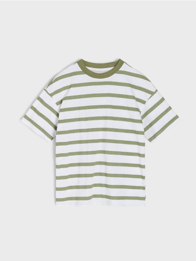 Sinsay - Tricou din bumbac în dungi - alb