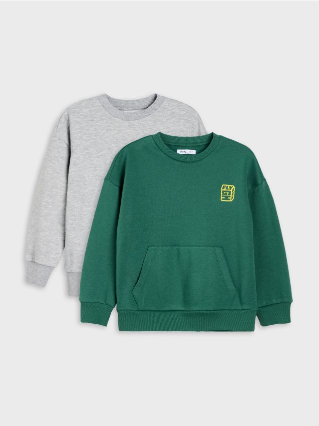 Sinsay - Hanorace crewneck din amestec de bumbac 2 pack - oranj-mandarină