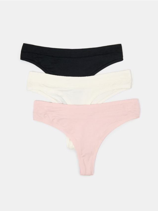 Sinsay - Majtki stringi z modalu i domieszki jedwabiu 3 pack - wielobarwny