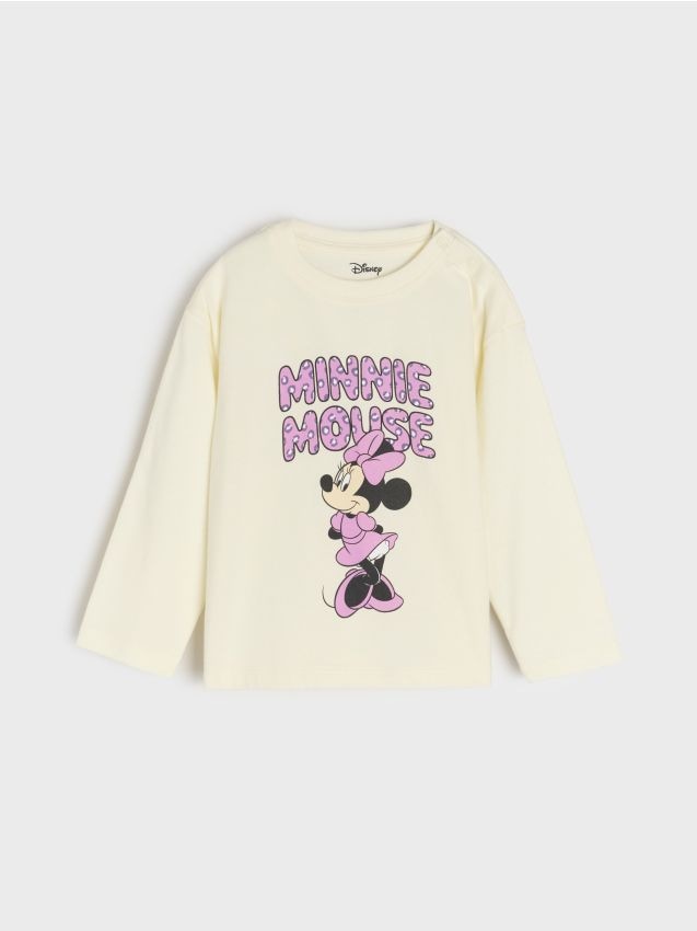 Sinsay - T-krekls ar garām piedurknēm Minnie Mouse - krēmkrāsa