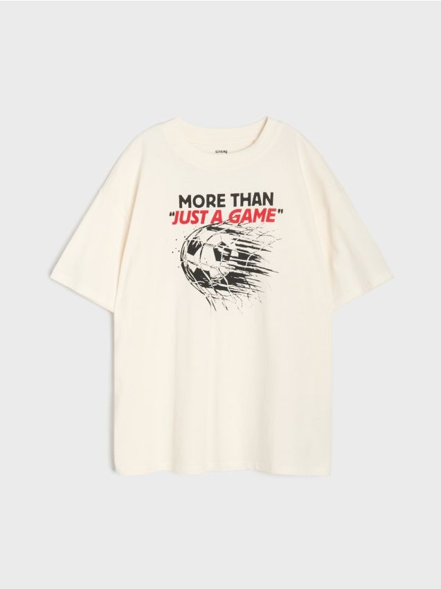 Sinsay - Tricou din bumbac cu motiv de fotbal - crem