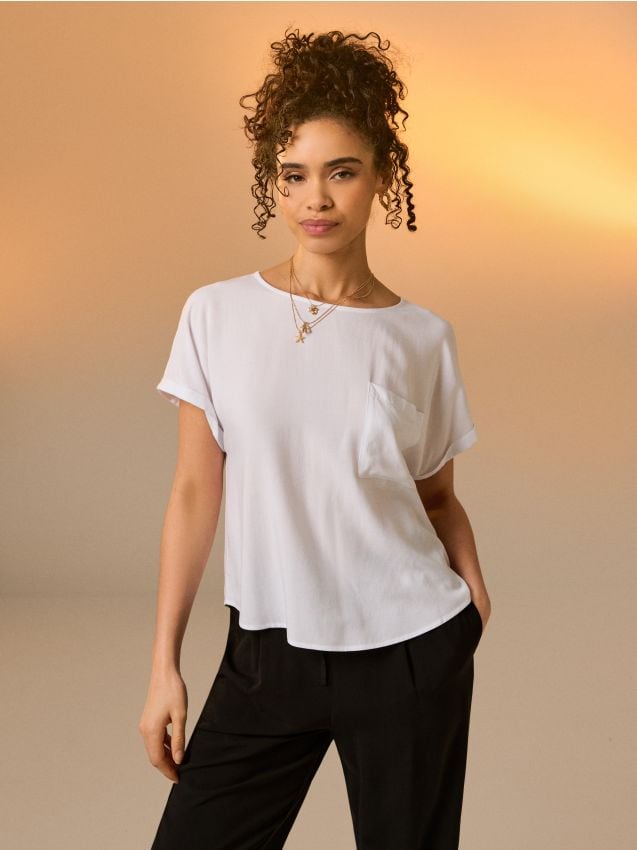 Sinsay - Bluză din viscoză - alb