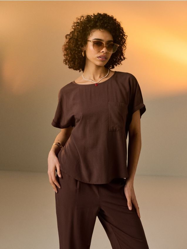 Sinsay - Wiskozowa bluzka - brązowy