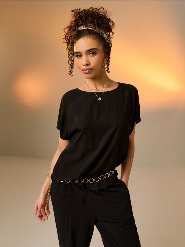 Sinsay - Bluză din viscoză - negru