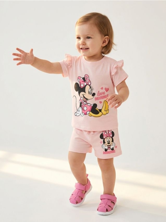 Sinsay - Compleu cu tricou și pantaloni scurți Minnie Mouse - roz-piersică