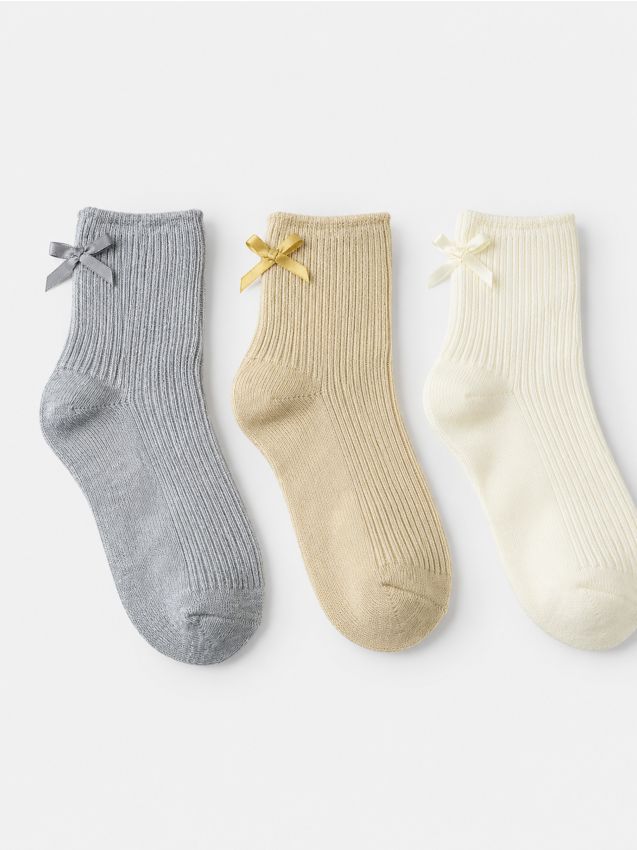 Sinsay - Șosete cu striații din bumbac cu funde decorative 3 pack - multicolor