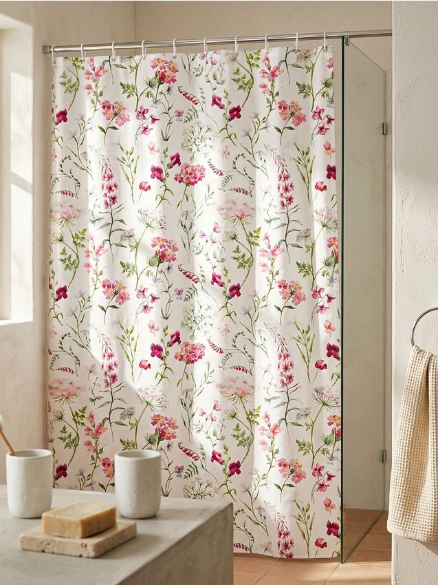 Sinsay - Perdea de duș cu motiv floral - roz-pastel