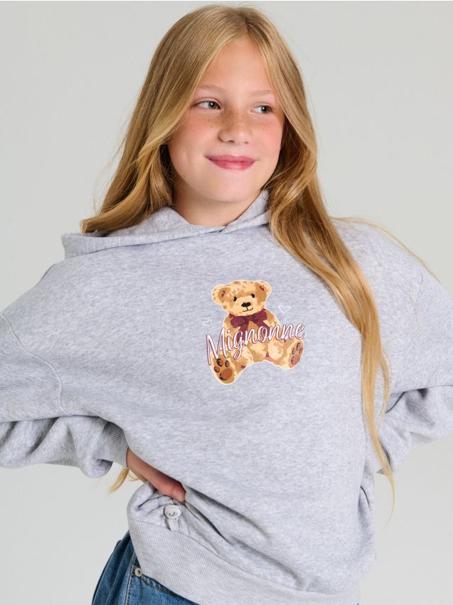 Sinsay - Mikina s kapucňou a potlačou na chrbte - stredne sivá