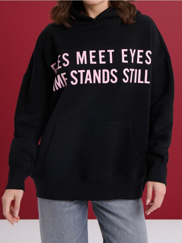 Sinsay - Bluza hoodie z napisem - czarny