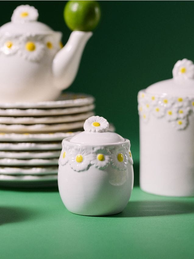 Sinsay - Zaharniță din dolomit cu motiv de margarete - alb