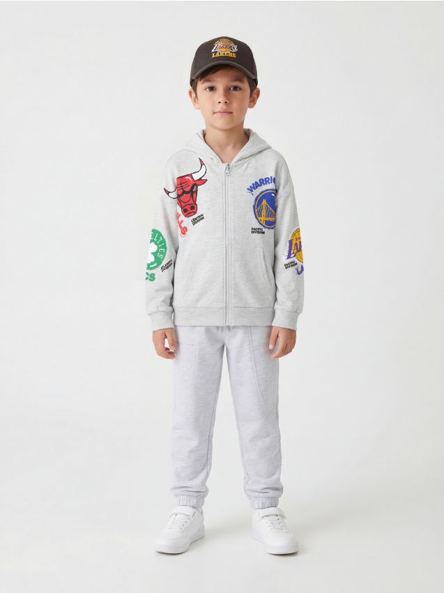 Top da jogging con zip e cappuccio NBA - grigio chiaro