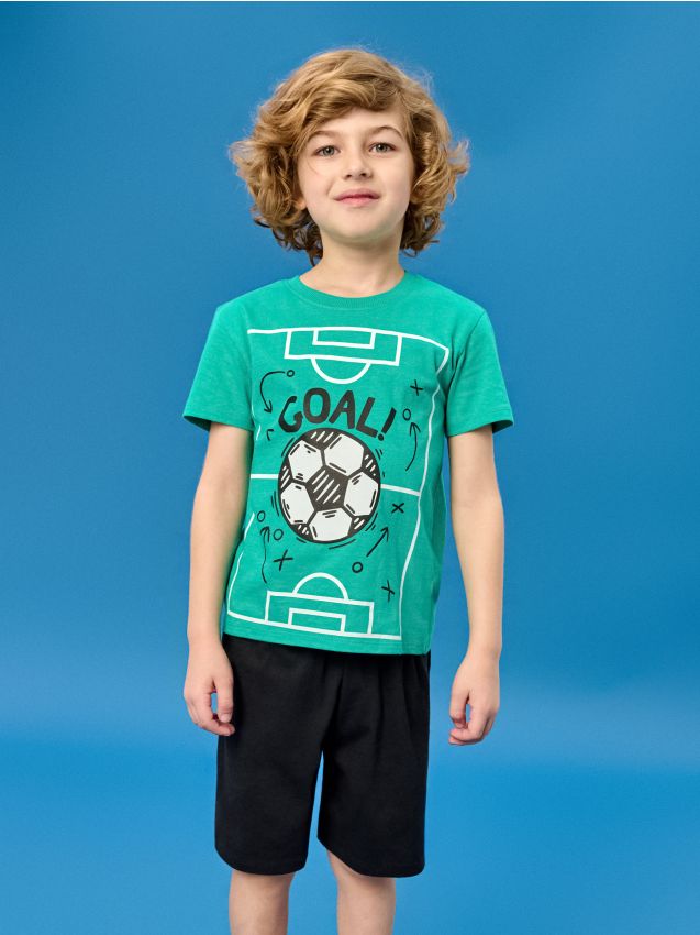 Sinsay - Bawełniana piżama z motywem piłkarskim - zielony