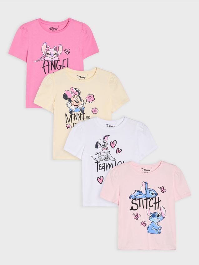 Sinsay - Set de tricouri din bumbac cu imprimeu Disney, 4 pack - alb