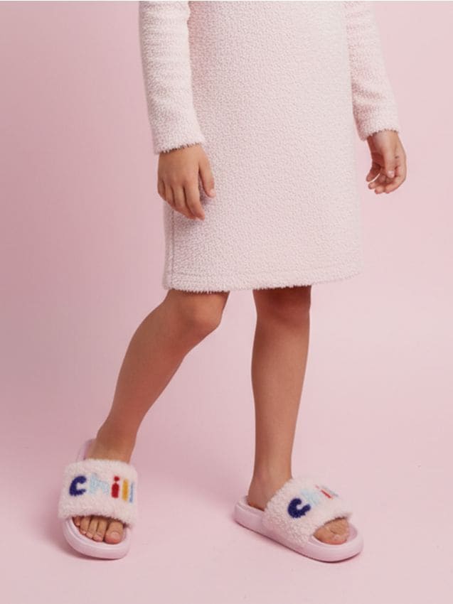 Sinsay - Papuci cu blăniță și broderie colorată - roz