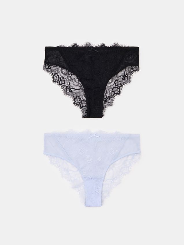 Sinsay - Majtki brazilian z koronką 2 pack - wielobarwny