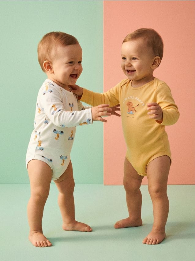 Sinsay - Body din bumbac cu imprimeu 2 pack - crem