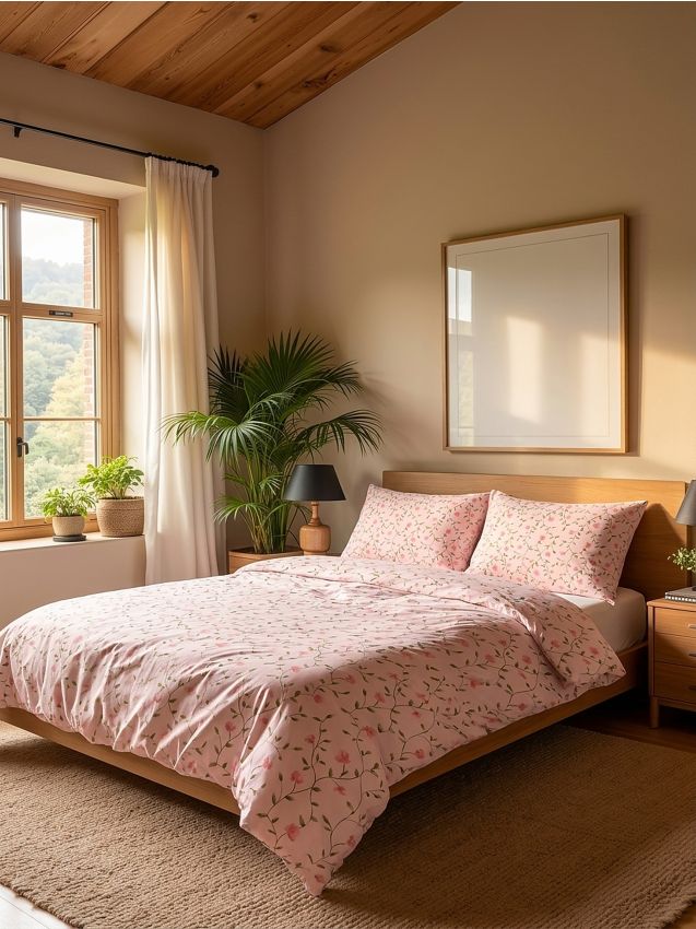 Sinsay - Set de lenjerie de pat cu flori - roz-pastel