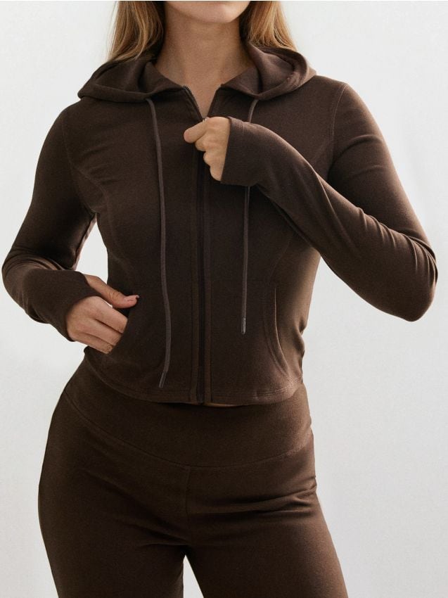 Sinsay - Hanorac cu glugă și fermoar - maro