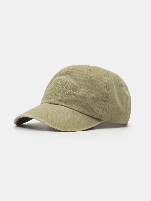 Sinsay - Șapcă din bumbac cu broderie - verde-oliv deschis